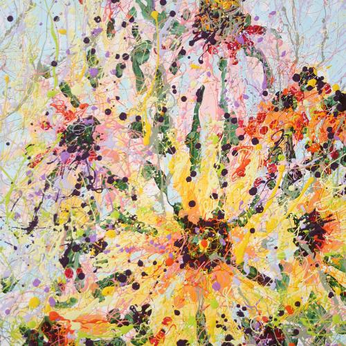 Latex Enamel Cone and Sunflower Painting on Gallery Wrapped Canvas by Fort Collins, Colorado Artist Lisa Cameron Russell