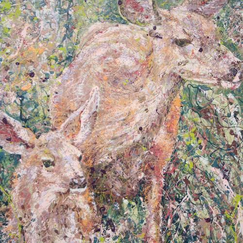 Mule Deer Latex Enamel Painting on Gallery Wrapped Canvas by Fort Collins, Colorado Artist Lisa Cameron Russell