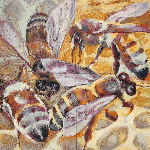 HoneyBee Latex Enamel Painting on Gallery Wrapped Canvas by Fort Collins, Colorado Artist Lisa Cameron Russell