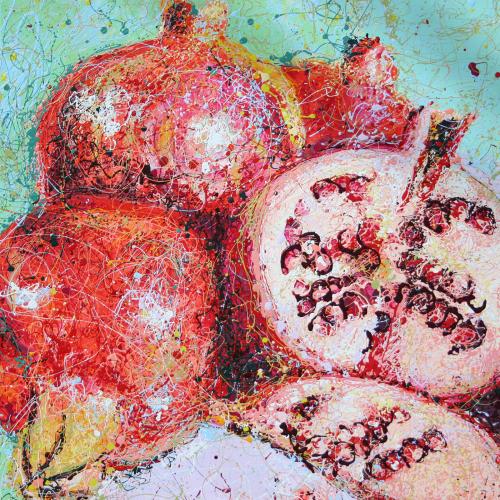 Pomegranate Latex Enamel Painting on Gallery Wrapped Canvas by Fort Collins, Colorado Artist Lisa Cameron Russell