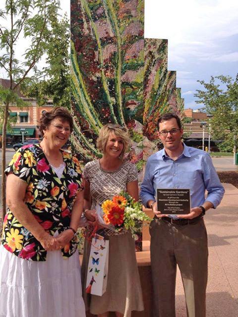 Dedication to the City, Mayor Karen Weitkunat, Executive  Director Matt Robenalt Sustainable Gardens Art in Action Fort Collins Colorado Public Art Downtown Development Authority Colorado Artist Lisa Cameron Russell Lisa J Cameron Artworks LLC